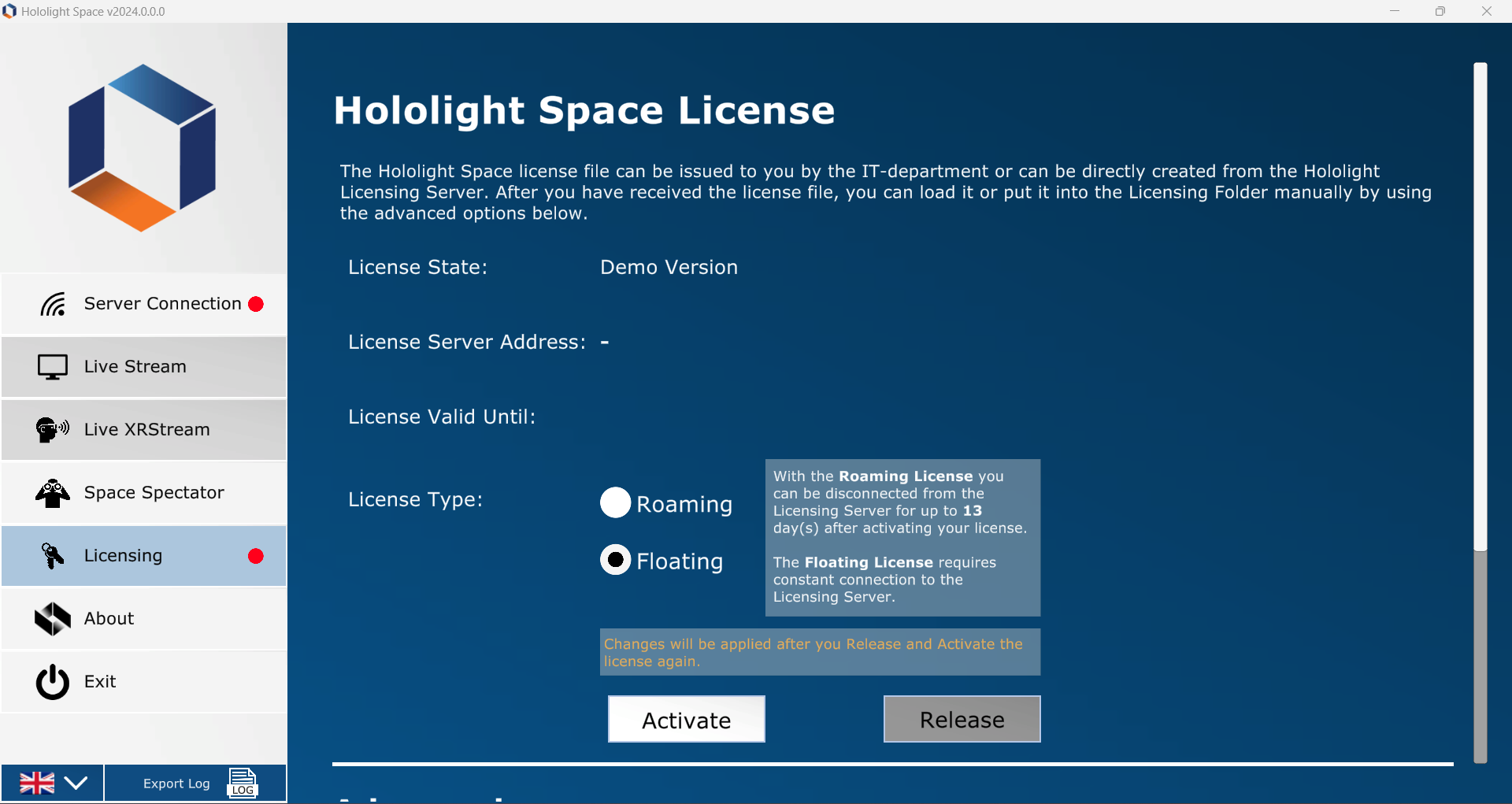 RLM Licensing of Hololight Space